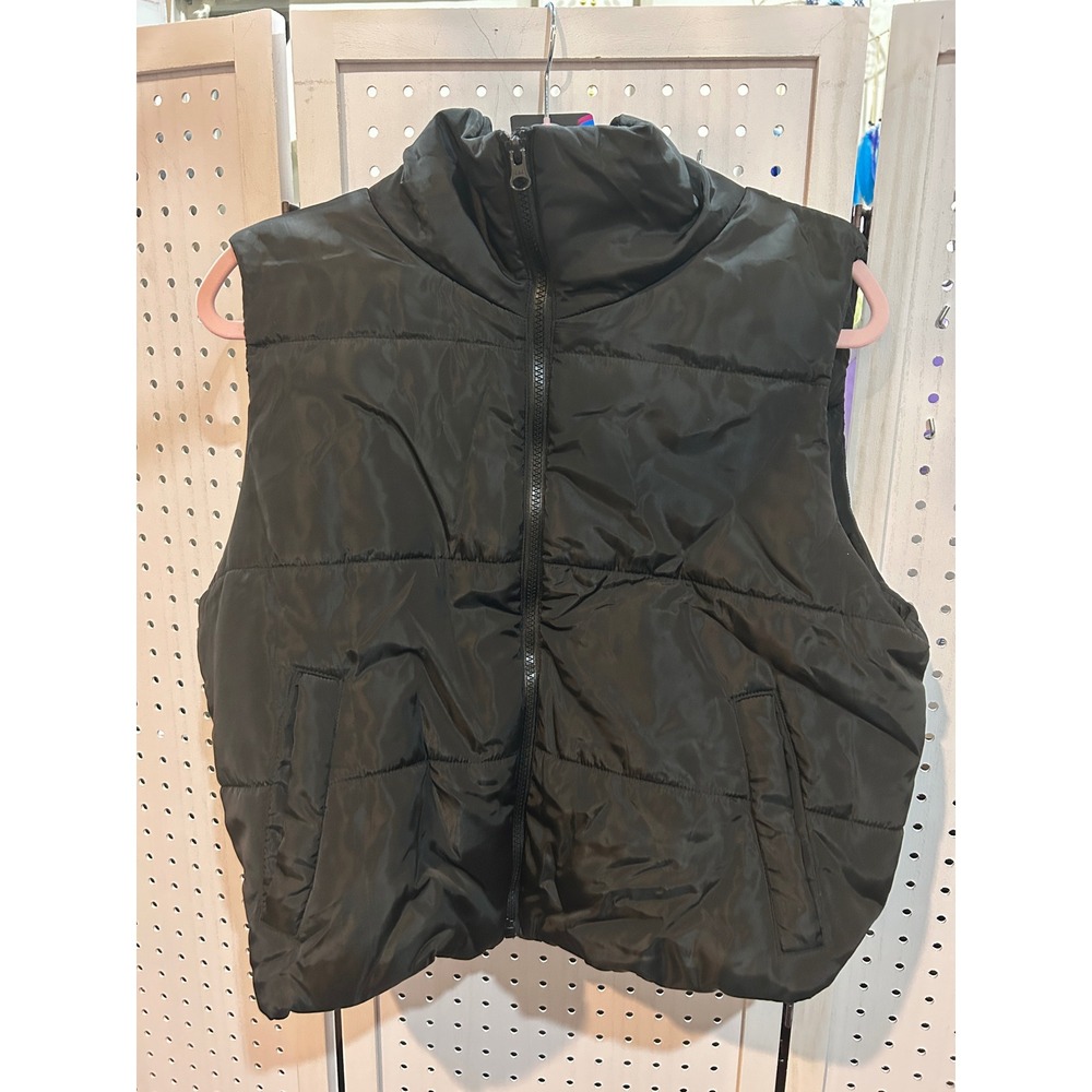 Automett Black Puffer Vest Quilted Mock Neck Zip Up Size L